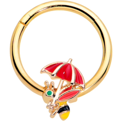 16G 3/8 Gold Tone Rainy Day Umbrella Bee Hinged Segment Ring