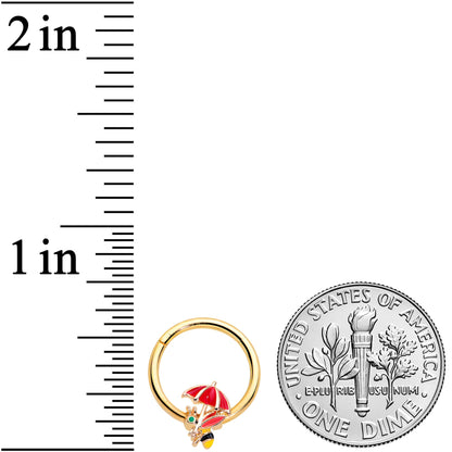 16G 3/8 Gold Tone Rainy Day Umbrella Bee Hinged Segment Ring