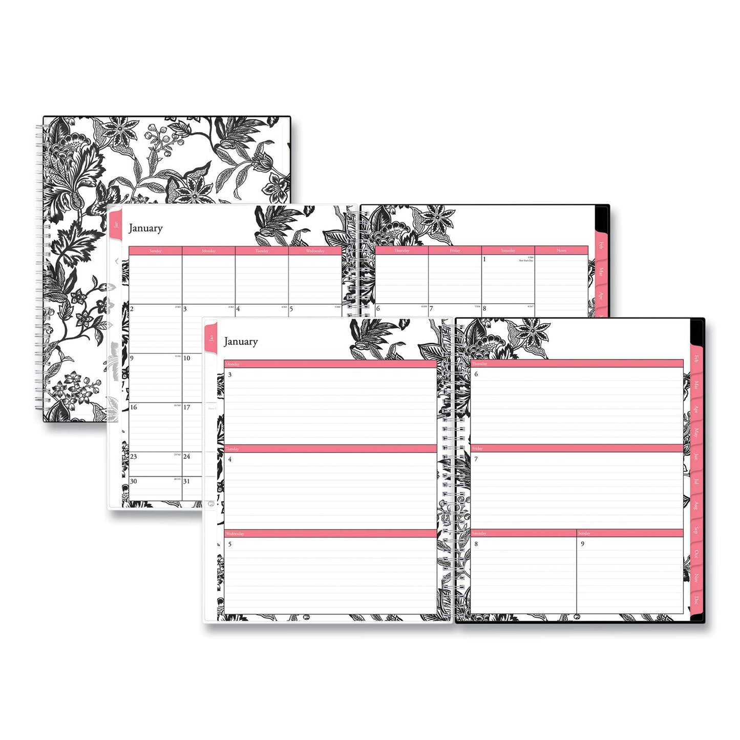 Blue Sky Analeis Create-Your-Own Cover Weekly/Monthly Planner, Floral Artwork, 11 x 8.5, White/Black/Coral, 12-Month (Jan-Dec): 2023