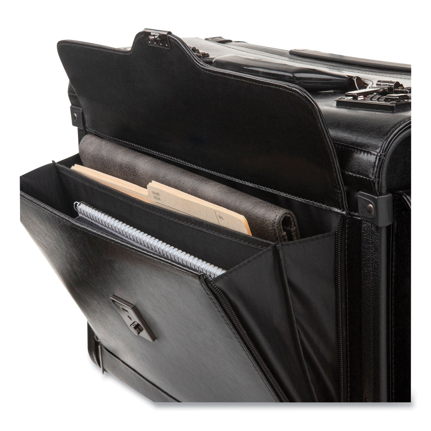 STEBCO Catalog Case on Wheels, Fits Devices Up to 17.3", Leather, 19 x 9 x 15.5, Black