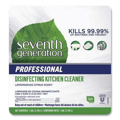 Seventh Generation Disinfecting Kitchen Cleaner, Lemongrass Citrus, 1 gal Bottle, 2/Carton