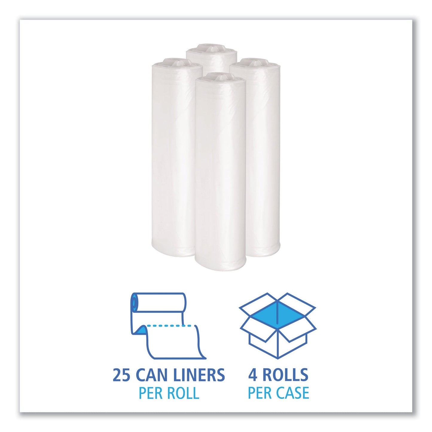 Boardwalk Low Density Repro Can Liners, 33 gal, 1.4 mil, 33" x 39", Clear, 10 Bags/Roll, 10 Rolls/Carton
