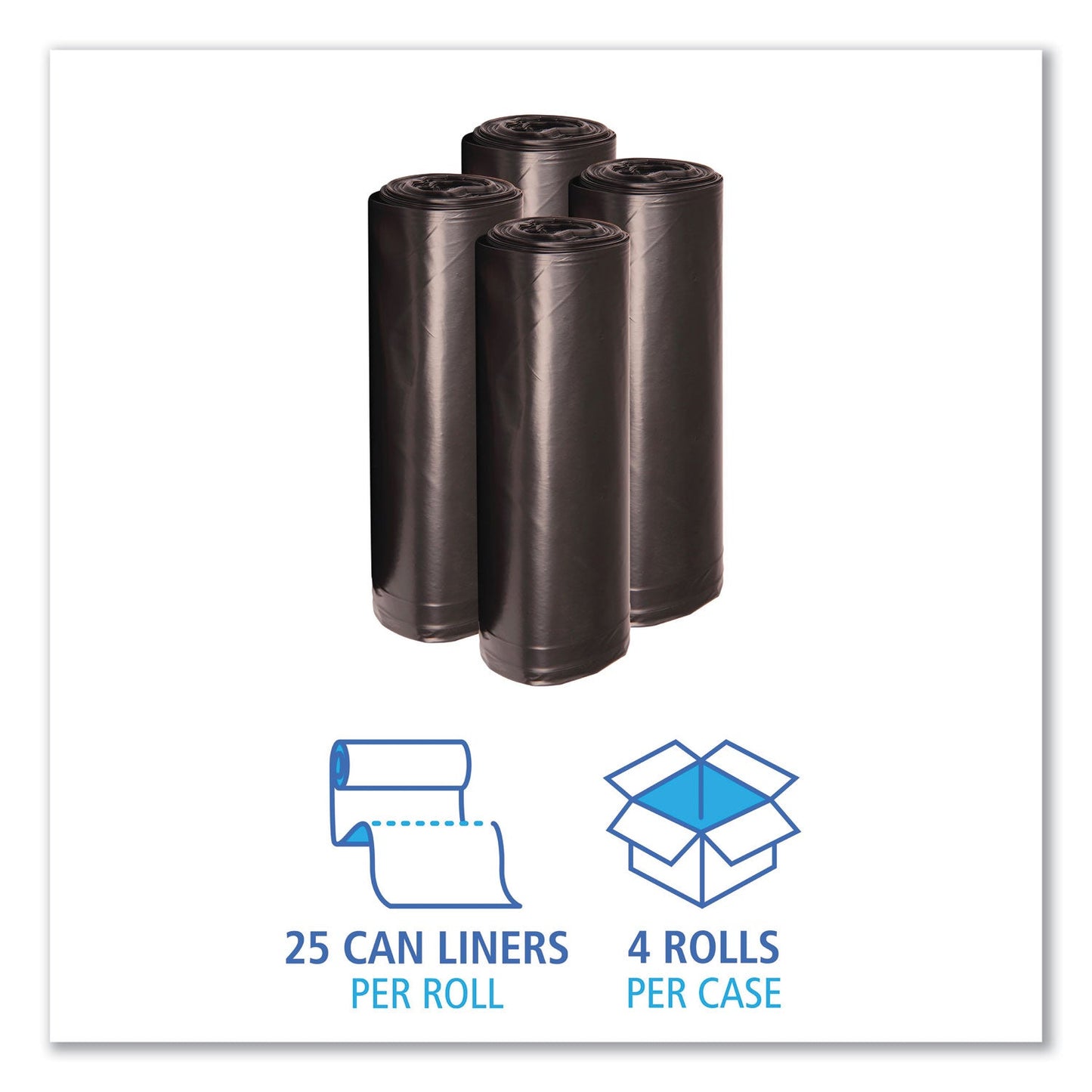 Boardwalk Low Density Repro Can Liners, 45 gal, 1.6 mil, 40" x 46", Black, 10 Bags/Roll, 10 Rolls/Carton