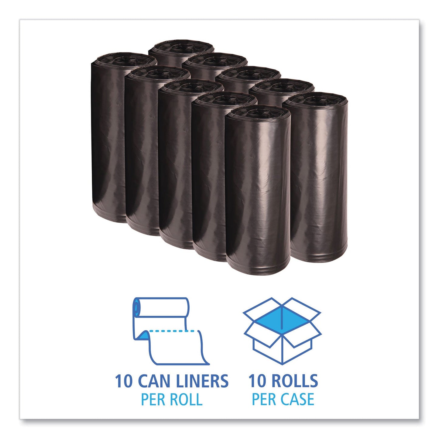 Boardwalk Low Density Repro Can Liners, 60 gal, 2 mil, 38" x 58", Black, 10 Bags/Roll, 10 Rolls/Carton