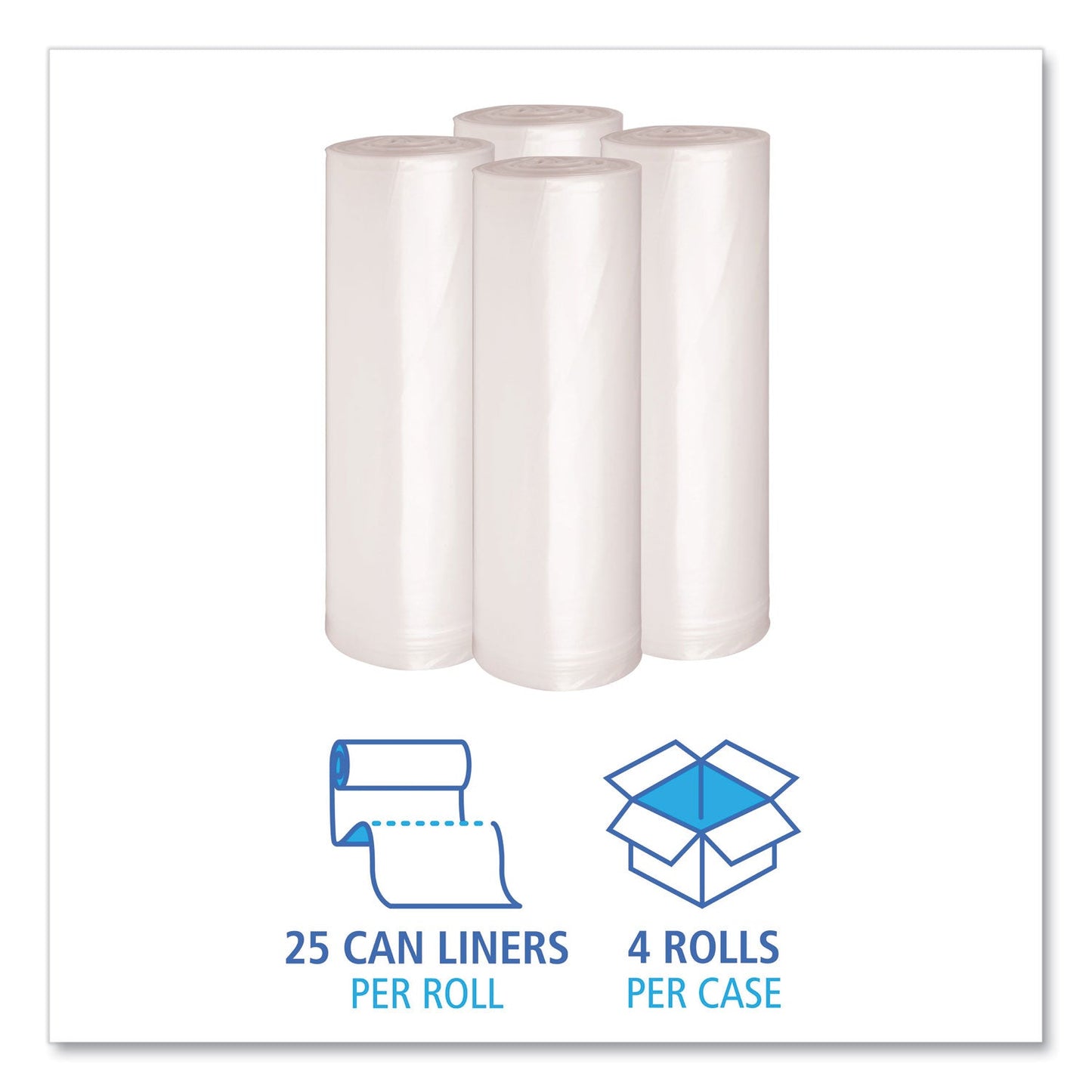 Boardwalk Low Density Repro Can Liners, 60 gal, 1.4 mil, 38" x 58", Clear, 10 Bags/Roll, 10 Rolls/Carton
