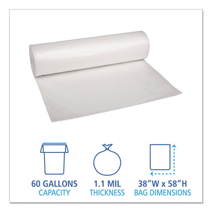 Boardwalk Low Density Repro Can Liners, 60 gal, 1.1 mil, 38" x 58", Clear, 10 Bags/Roll, 10 Rolls/Carton