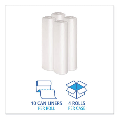 Boardwalk Low Density Repro Can Liners, 33 gal, 1.1 mil, 33" x 39", Clear, 10 Bags/Roll, 10 Rolls/Carton