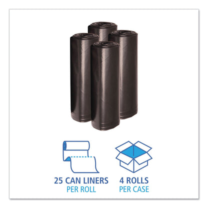 Boardwalk Low Density Repro Can Liners, 60 gal, 1.2 mil, 38" x 58", Black, 10 Bags/Roll, 10 Rolls/Carton