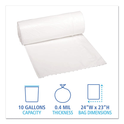 Boardwalk Low-Density Waste Can Liners, 10 gal, 0.4 mil, 24" x 23", White, 500/Carton