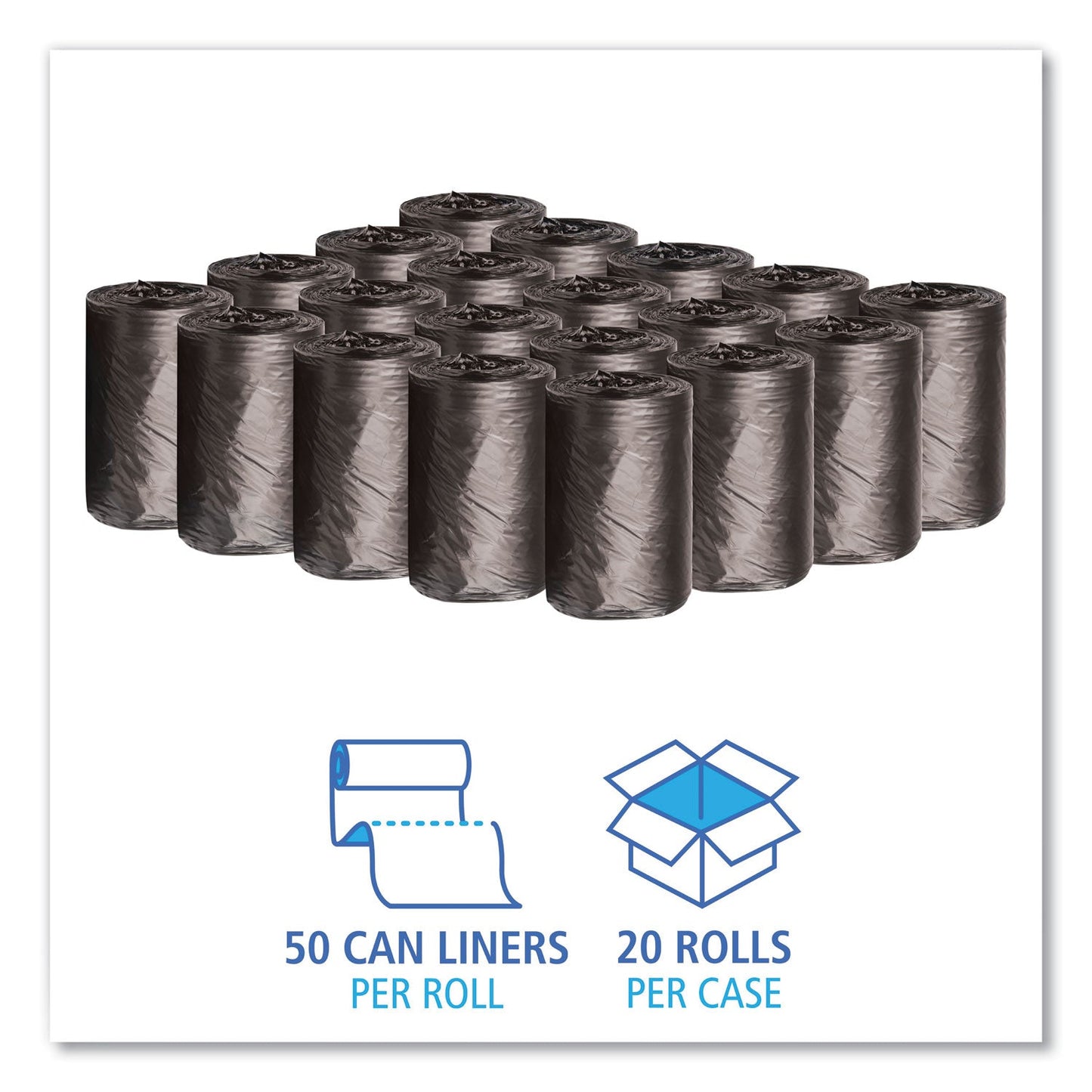 Boardwalk Low-Density Waste Can Liners, 4 gal, 0.35 mil, 17" x 17", Black, 1,000/Carton