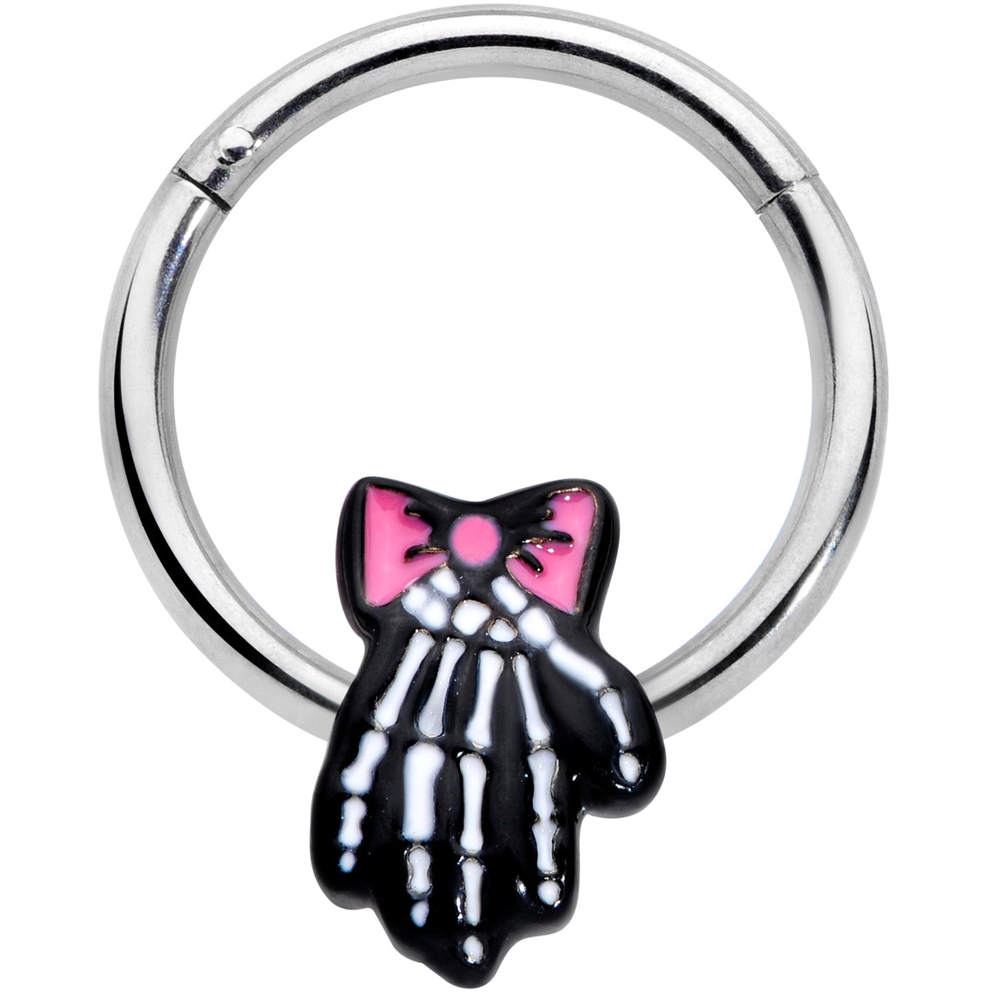 16G 3/8 Skeleton Hand Bow Halloween Hinged Segment Ring