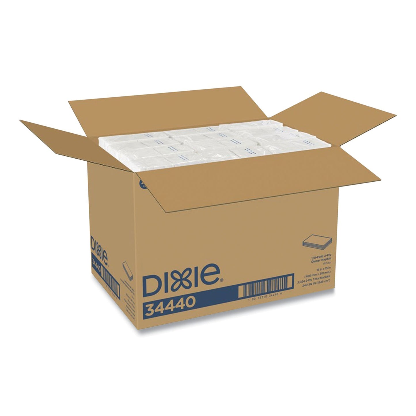 Dixie 1/8-Fold Dinner Napkin, 2-Ply, 16 x 15, White, 3,024/Carton
