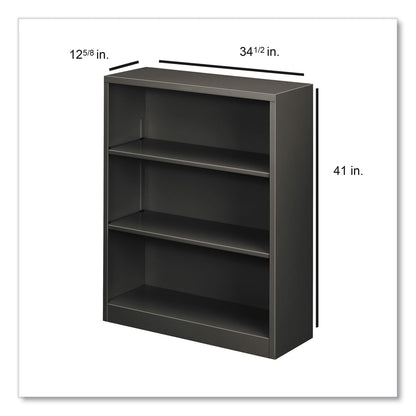 HON Metal Bookcase, Three-Shelf, 34.5w x 12.63d x 41h, Charcoal
