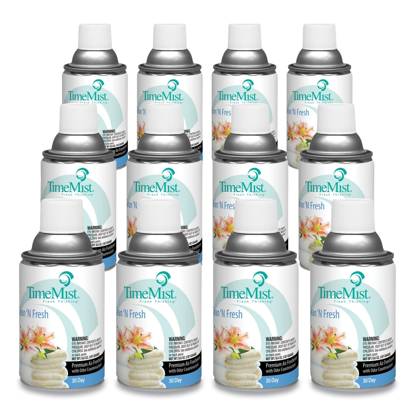 TimeMist Premium Metered Air Freshener Refill, Clean N Fresh, 6.6 oz Aerosol Spray, 12/Carton