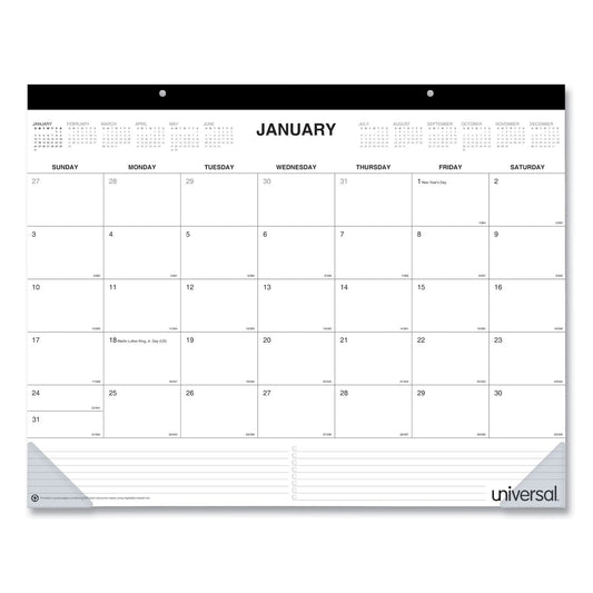 Universal Desk Pad Calendar, 22 x 17, White/Black Sheets, Black Binding, Clear Corners, 12-Month (Jan to Dec): 2023