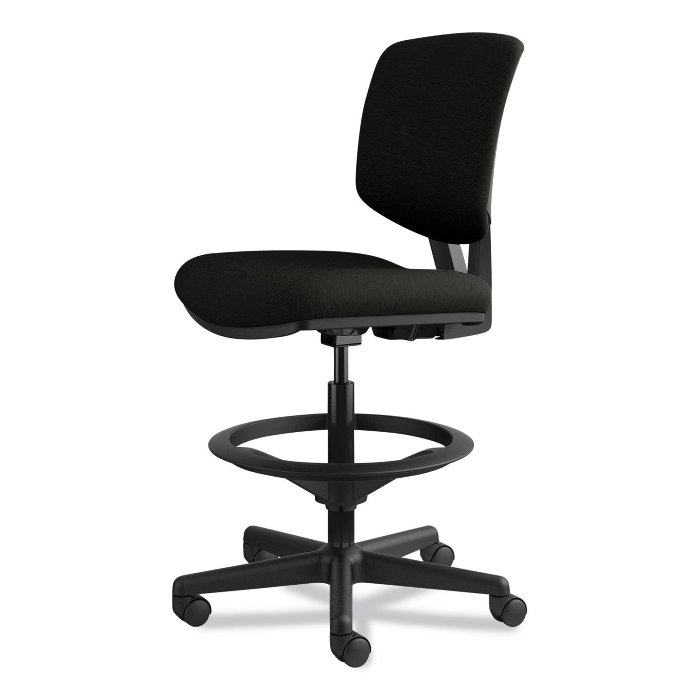 HON Volt Series Leather Adjustable Task Stool, Supports Up to 275 lb, 22.88" to 32.38" Seat Height, Black