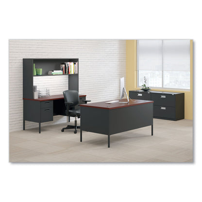 HON Metro Classic Series Double Pedestal Desk, Flush Panel, 60" x 30" x 29.5", Mahogany/Charcoal
