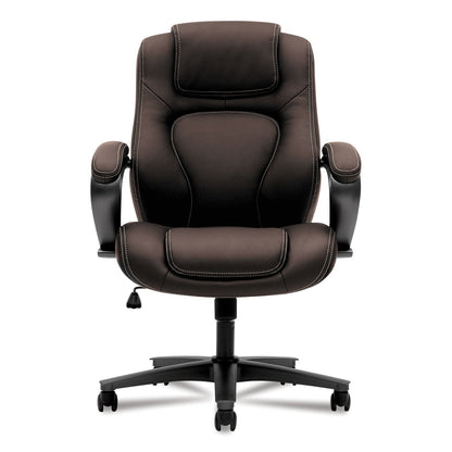HON HVL402 Series Executive High-Back Chair, Supports Up to 250 lb, 17" to 21" Seat Height, Brown Seat/Back, Black Base