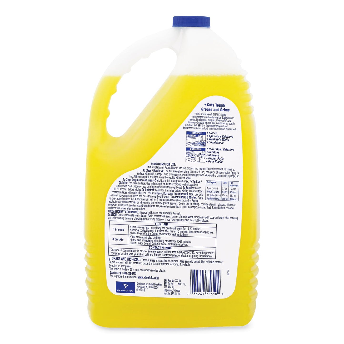 LYSOL Clean and Fresh Multi-Surface Cleaner, Sparkling Lemon and Sunflower Essence, 144 oz Bottle, 4/Carton