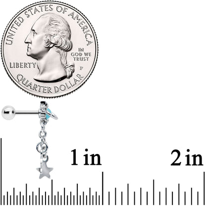 16G 1/4 Clear Blue Gem Saturn Planet Star Dangle Cartilage Tragus