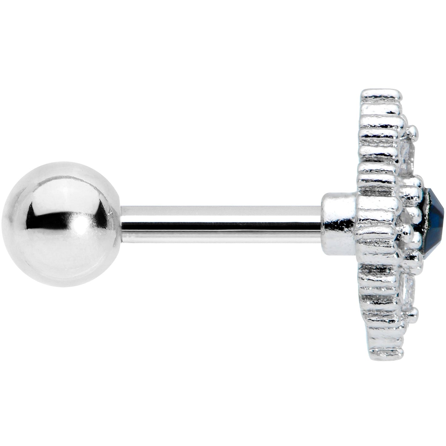 16G 1/4 Clear Blue Gem Textured Rhombus Cross Cartilage Tragus