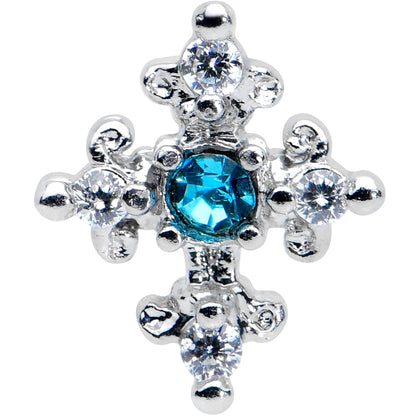 20G 5/16 Clear Blue Gem Renaissance Cross Nose Bone