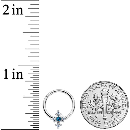 16G 3/8 Clear Blue Gem Renaissance Cross Hinged Segment Ring