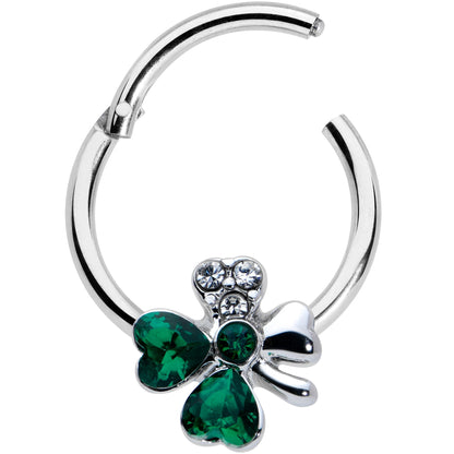 16G 3/8 Clear Green Gem Shamrock St Patricks Hinged Segment Ring