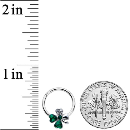 16G 3/8 Clear Green Gem Shamrock St Patricks Hinged Segment Ring
