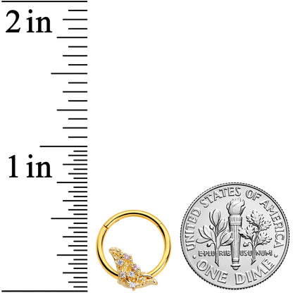 16G 3/8 Clear CZ Gem Gold Tone Butterfly Hinged Segment Ring