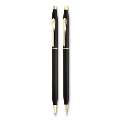 Cross Classic Century Ballpoint Pen and Pencil Set, 0.7 mm Black Pen, 0.7 mm HB Pencil, Black/Gold Barrels