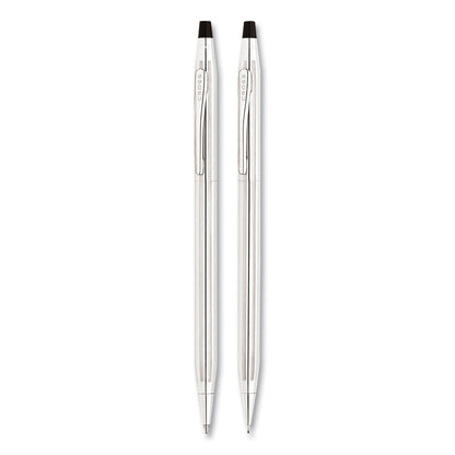 Cross Classic Century Ballpoint Pen and Pencil Set, 0.7 mm Black Pen, 0.7 mm HB Pencil, Chrome/Black Barrels