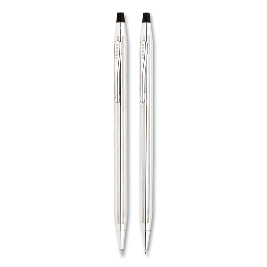 Cross Classic Century Ballpoint Pen and Pencil Set, 0.7 mm Black Pen, 0.7 mm HB Pencil, Chrome/Black Barrels