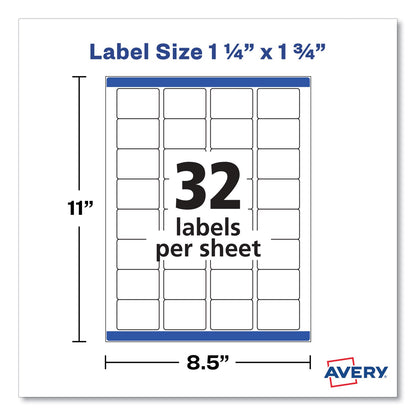 Avery Removable Durable White Rectangle Labels w/ Sure Feed, 1.25 x 1.75, 256/PK