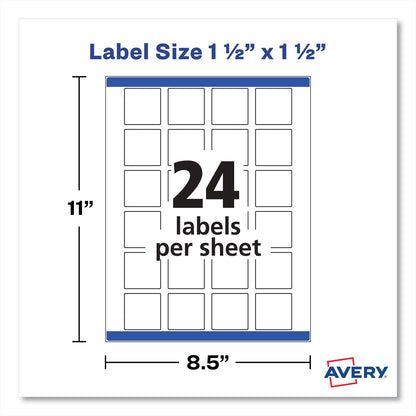 Avery Square Labels with Sure Feed and TrueBlock, 1.5 x 1.5, White, 600/Pack