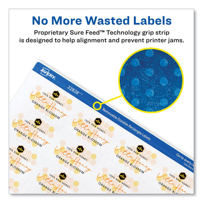 Avery Removable Durable White Rectangle Labels w/ Sure Feed, 1.25 x 1.75, 256/PK