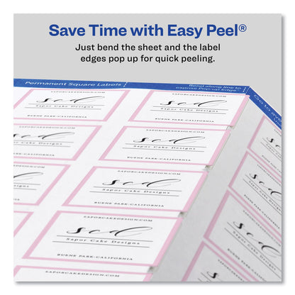 Avery Square Labels with Sure Feed and TrueBlock, 2 x 2, White, 300/Pack