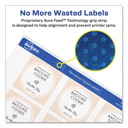 Avery Square Labels with Sure Feed and TrueBlock, 1.5 x 1.5, White, 600/Pack