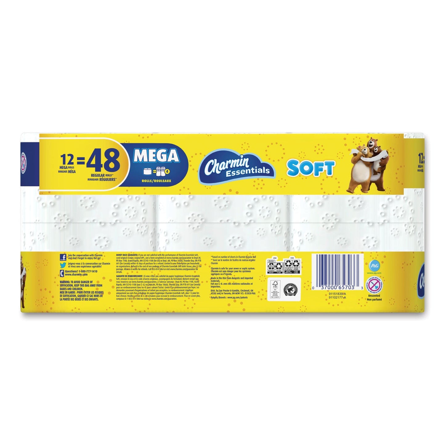 Charmin Essentials Soft Bathroom Tissue, Septic Safe, 2-Ply, White, 352 Sheets/Roll, 12/Pack