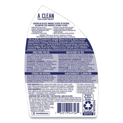 Seventh Generation Disinfecting Bathroom Cleaner, Lemongrass Citrus, 32 oz Spray Bottle, 8/Carton