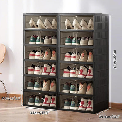 NLDD Extra-Wide & Tall 9-Tier Shoe Cabinet Holds 18 Pairs Clear Doors Wheels for Effortless Storage Stackable Reinforced Frame Ventilation Holes