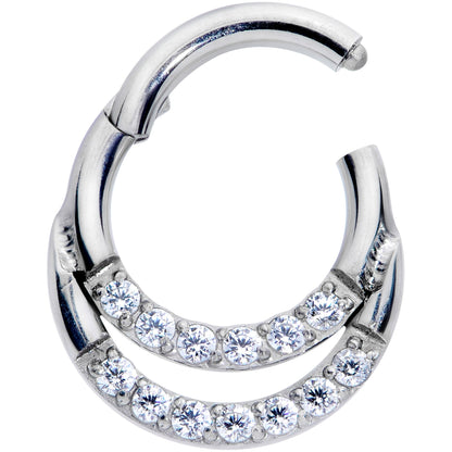 16G 1/4 Clear CZ Gem G23 Titanium Double Row Cartilage Clicker