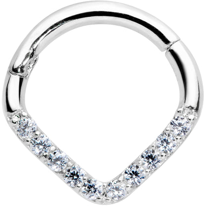 16G 5/16 14k White Gold Clear CZ Gem Chevron Hinged Segment Ring