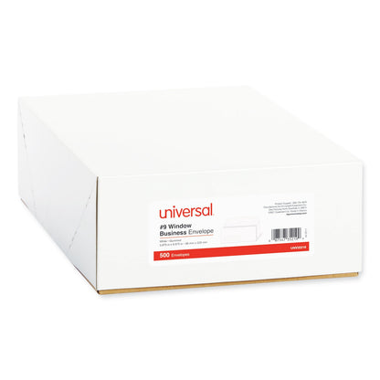 Universal Open-Side Business Envelope, 1 Window, #9, Square Flap, Gummed Closure, 3.88 x 8.88, White, 500/Box