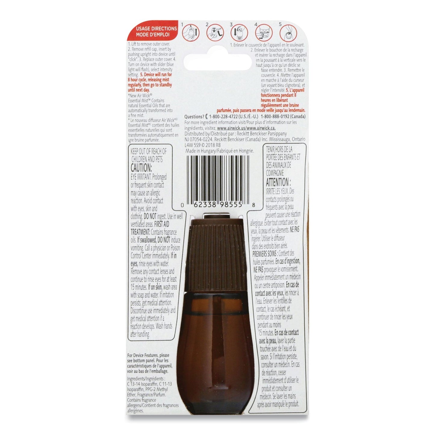 Air Wick Essential Mist Refill, Peony and Jasmine, 0.67 oz Bottle, 6/Carton