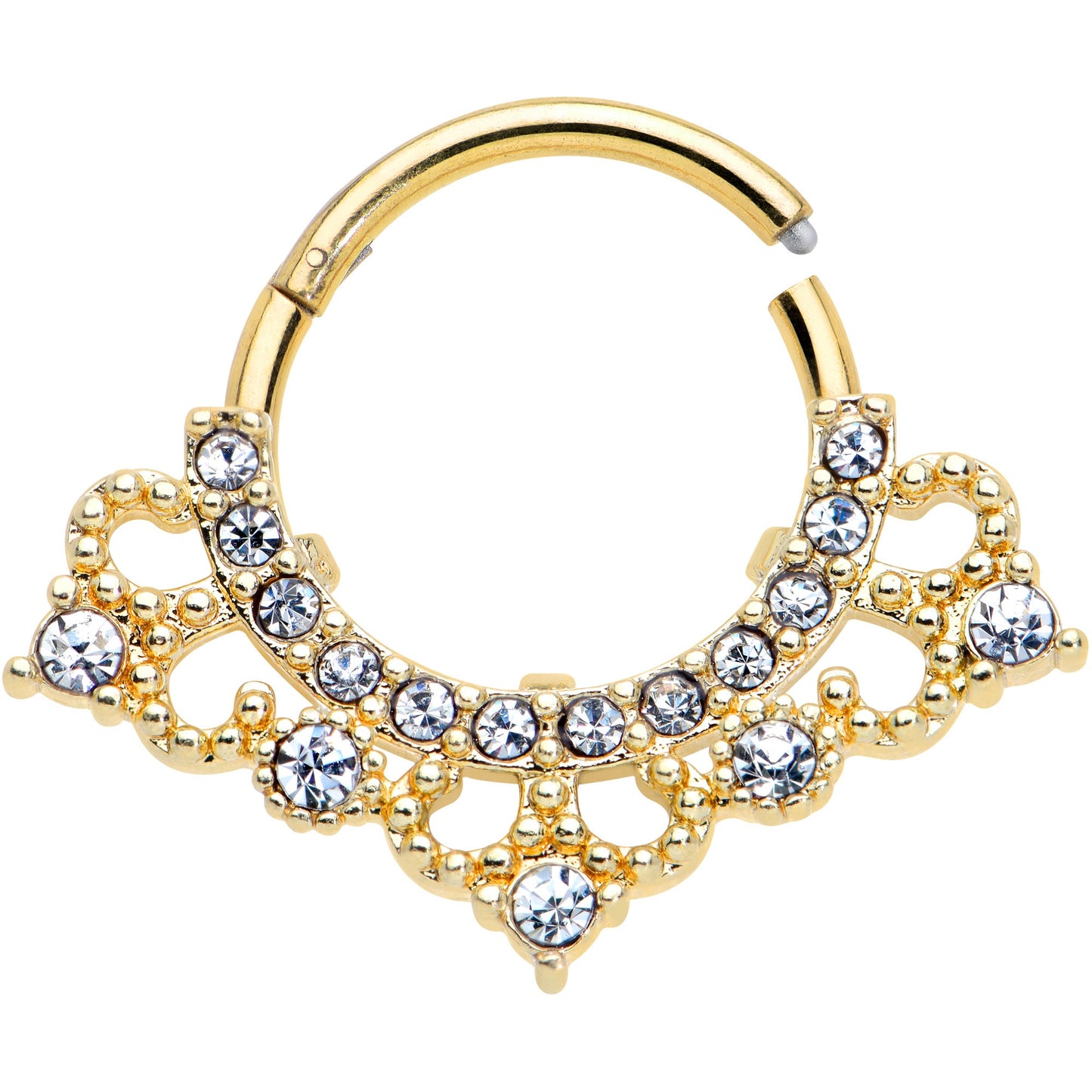 16G 3/8 Clear Gem Gold Tone Tiny Tiara Hinged Segment Ring