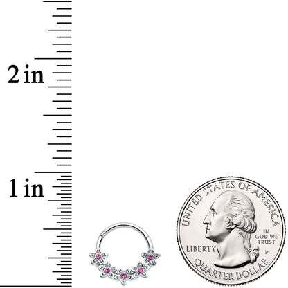 16G 3/8 Pink Gem Foxy Floral Hinged Segment Ring