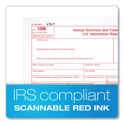 TOPS 1096 Summary Transmittal Tax Forms, Two-Part Carbonless, 8 x 11, 1/Page, 10 Forms