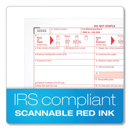 TOPS W-2 Tax Forms, Four-Part Carbonless, 5.5 x 8.5, 2/Page, (50) W-2s and (1) W-3