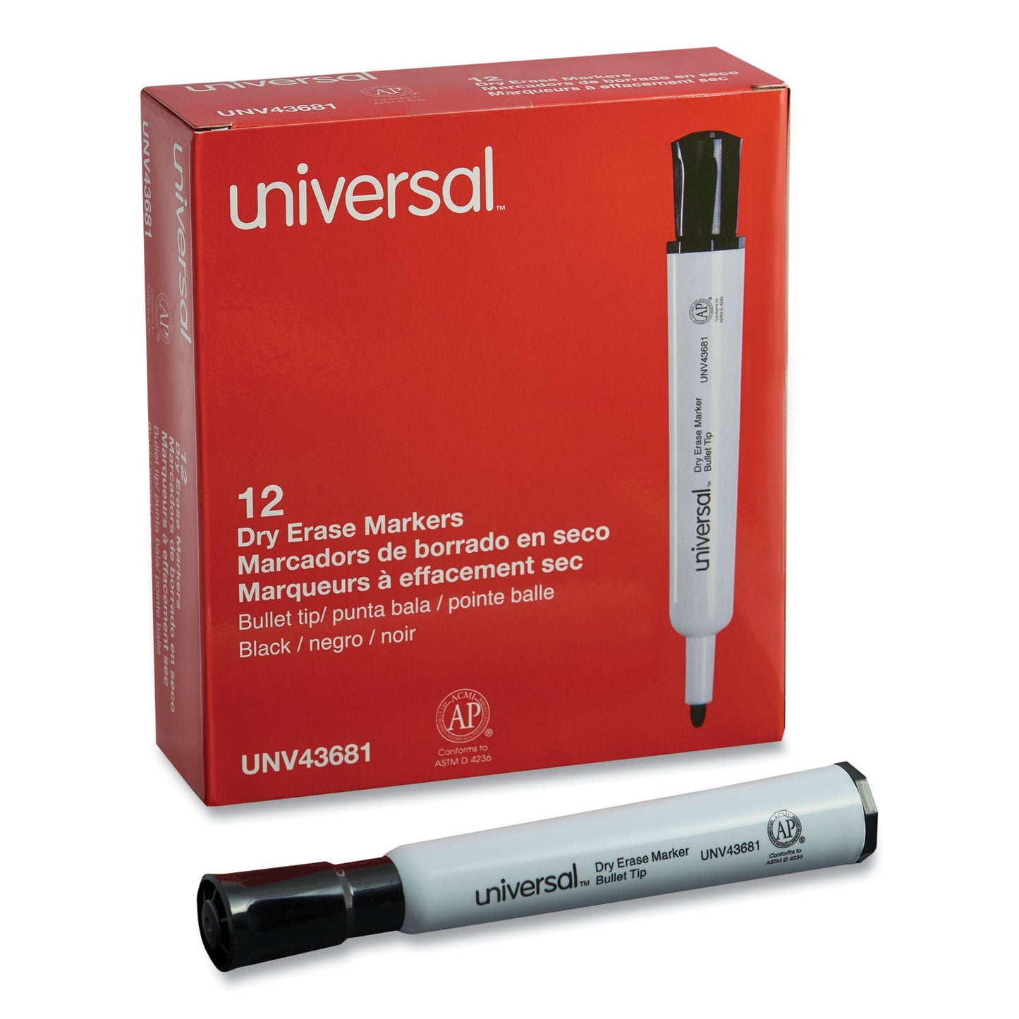 Universal Dry Erase Marker, Medium Bullet Tip, Black, Dozen